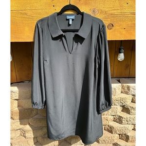 NWOT-Sz-XL ModCloth long sleeve v-neck black dress with button at neck